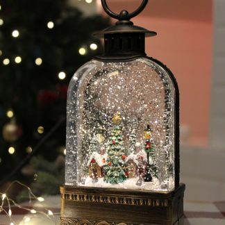 Чарівний ліхтар "Засніжений пейзаж" 20 см., новорічний світильник - Бронзовий корпус "Зимове місто"