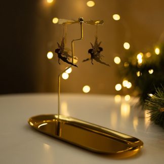 Підсвічник-карусель золотий з фігурками фей, коней, сніжинок - Феї
