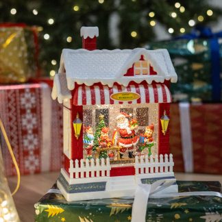 Чарівний ліхтар "Майстерня Санти" 26 см., новорічний світильник