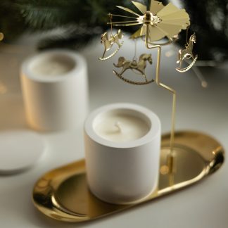 Свічка в гіпсовому кашпо "Циліндр" з соєвого воску, ручної роботи